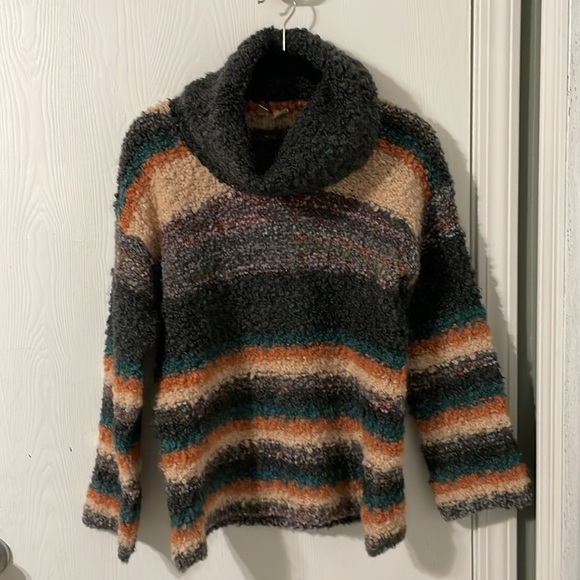 Moth Anthropologie Color Block Wool Blend Turtleneck Sweater Oversized XS - Picture 1 of 6